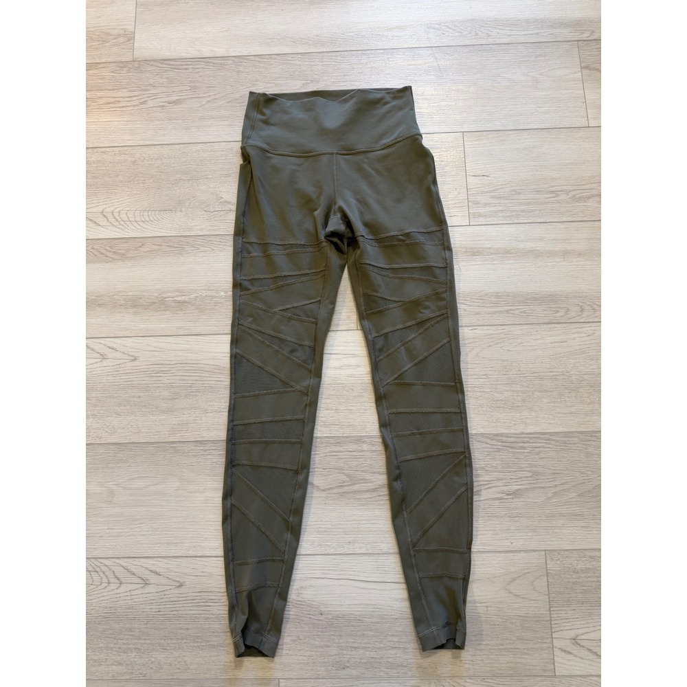 Lululemon Wunder Under Pant Mesh Wrap Leggings Olive Green Size 6 Length 28"